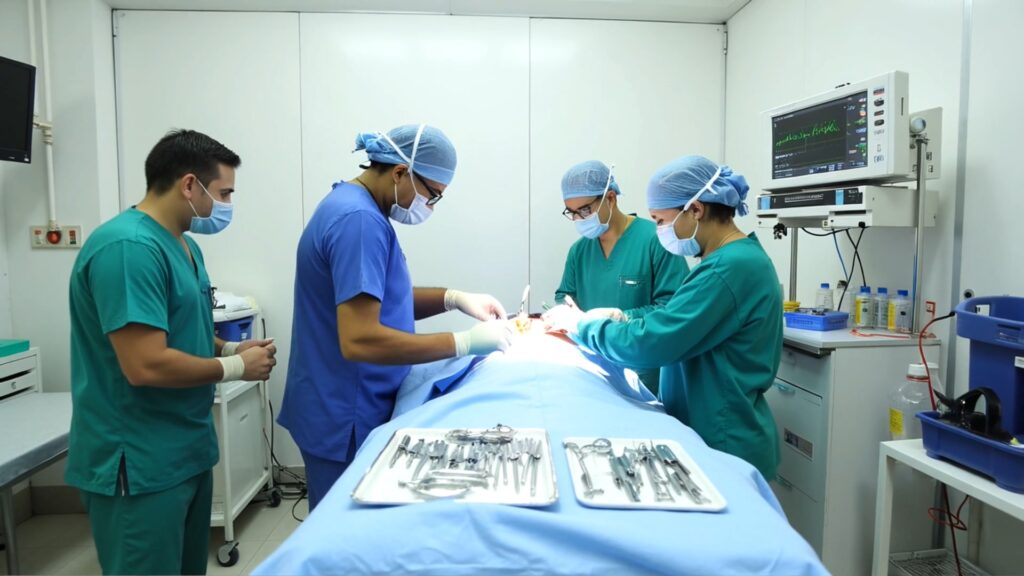 整形外科醫師團隊在手術室進行乳房重建手術，協助乳癌病患恢復乳房外觀與自信。