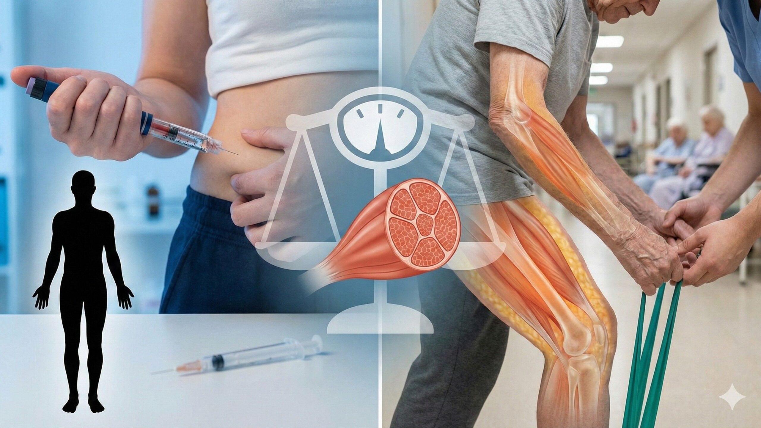 瘦瘦針減重與肌少症風險對比示意，呈現體重下降與肌肉流失之間的健康失衡問題