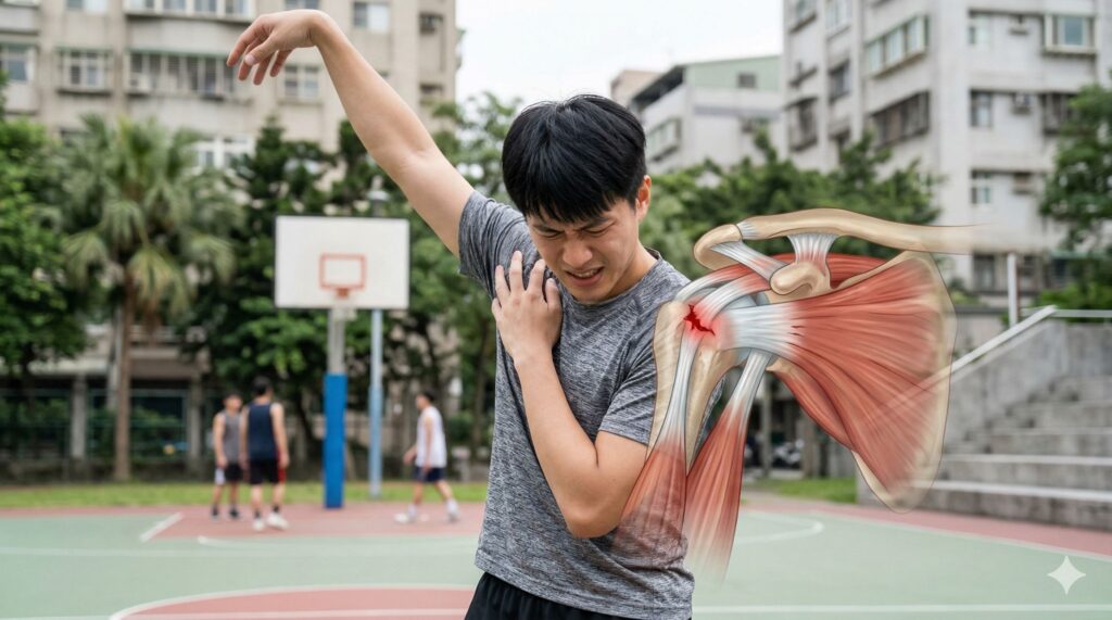 搭車急剎拉扯肩痛非小事?旋轉肌撕裂未處理恐變次發性五十肩:避免再發生「運動是關鍵」 1 打籃球肩膀拉傷導致旋轉肌撕裂與疼痛
