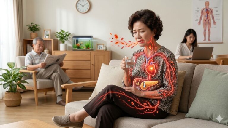 女性因口腔發炎影響全身健康與心血管與代謝風險示意圖