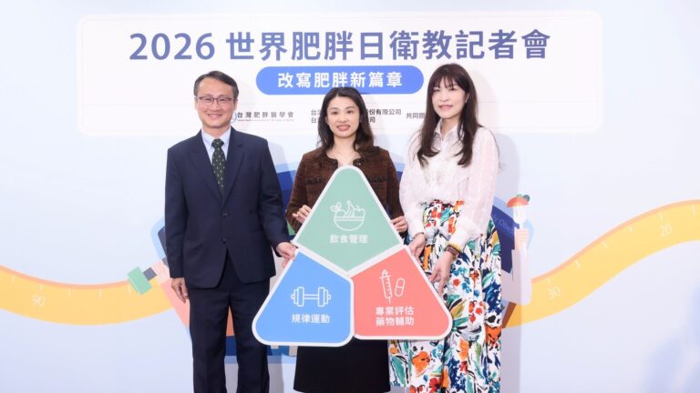 台灣肥胖醫學會理事長林文元、衛生福利部國民健康署署長沈靜芬、台灣肥胖醫學會秘書長高湘涵呼籲民眾透過「減重黃金三角」概念，以飲食管理、規律運動、專業醫療評估，達到安全與長效的體重管理。