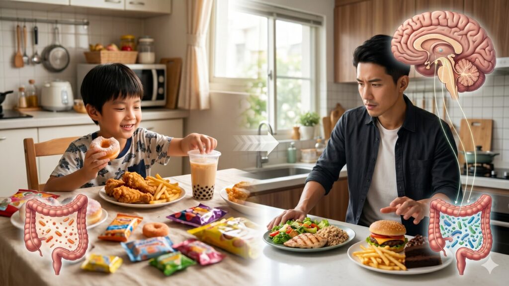 高脂高糖飲食可能透過腸道菌與腸腦軸影響成年後食慾調控
